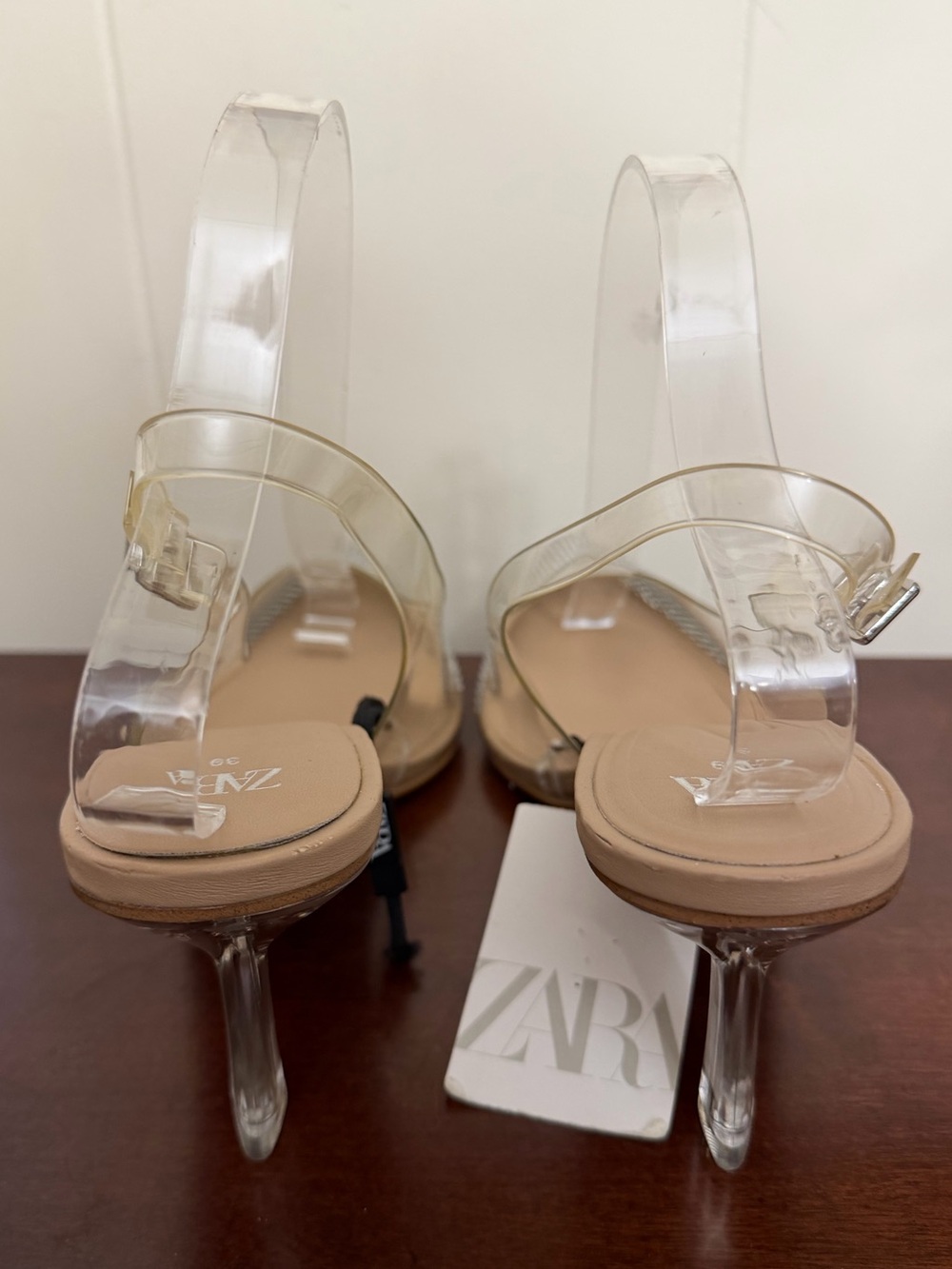 Zara Clear Vinyl Rhinestone Pointed Toe Slingback Kitten Heels US 8 NWT - Picture 8 of 12